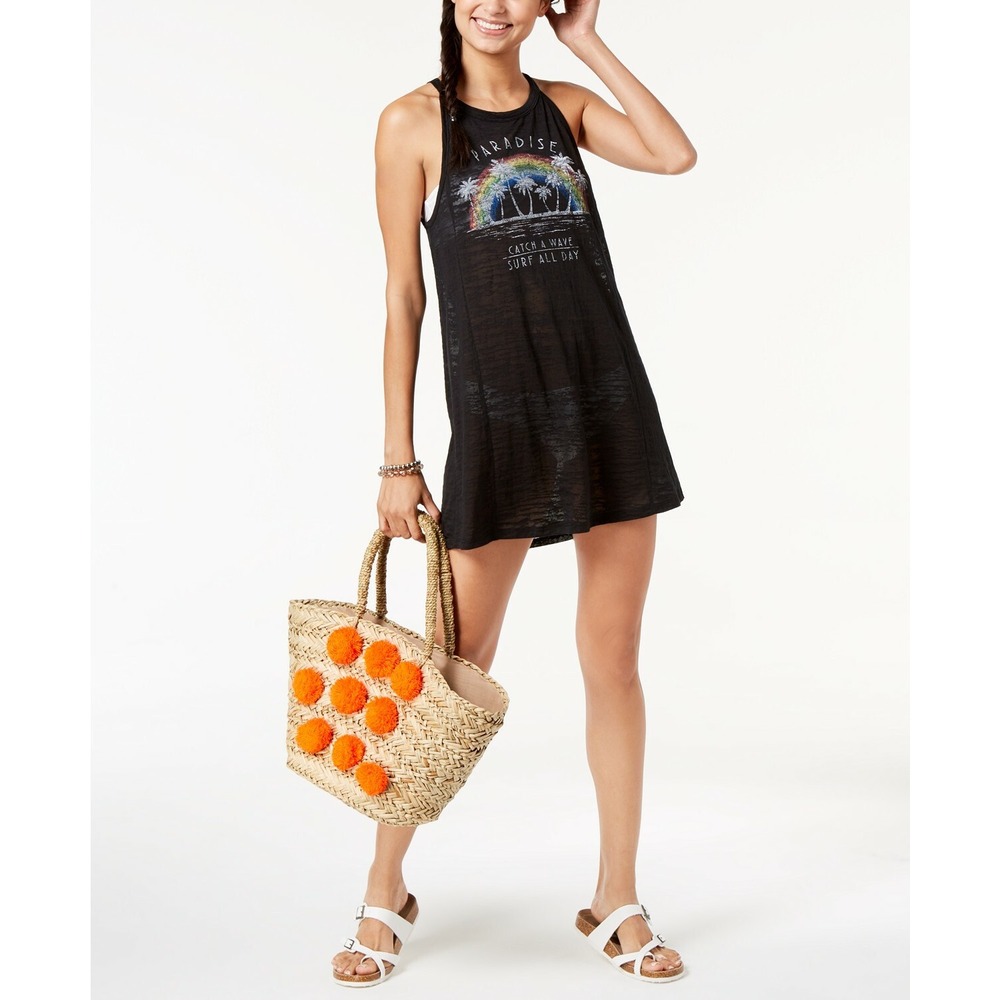 Miken Paradise‎ Graphic Swimsuit Cover-Up Size Large Black Sleeveless NEW